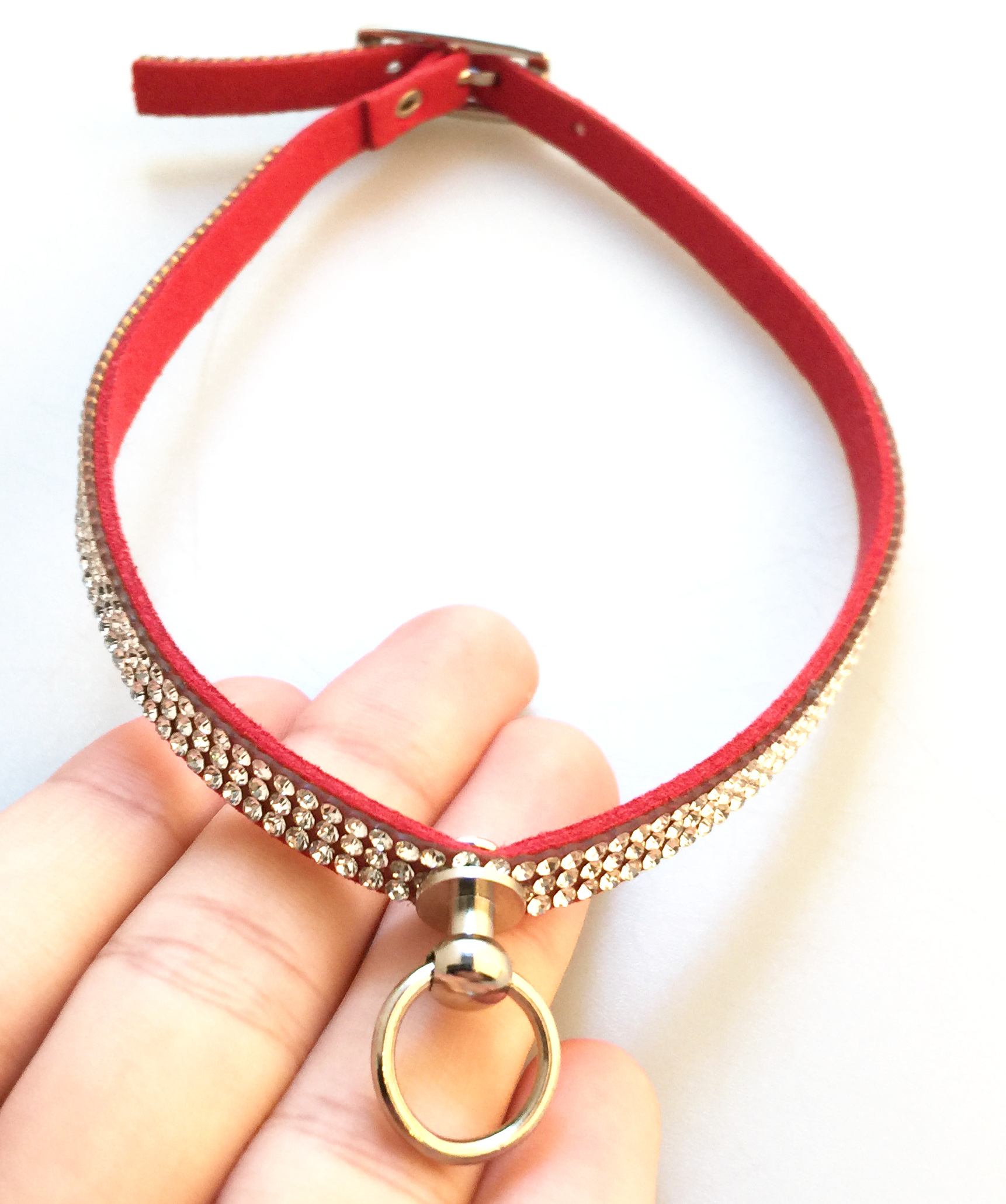 Halsband der O rot 0,9cm mit Strass