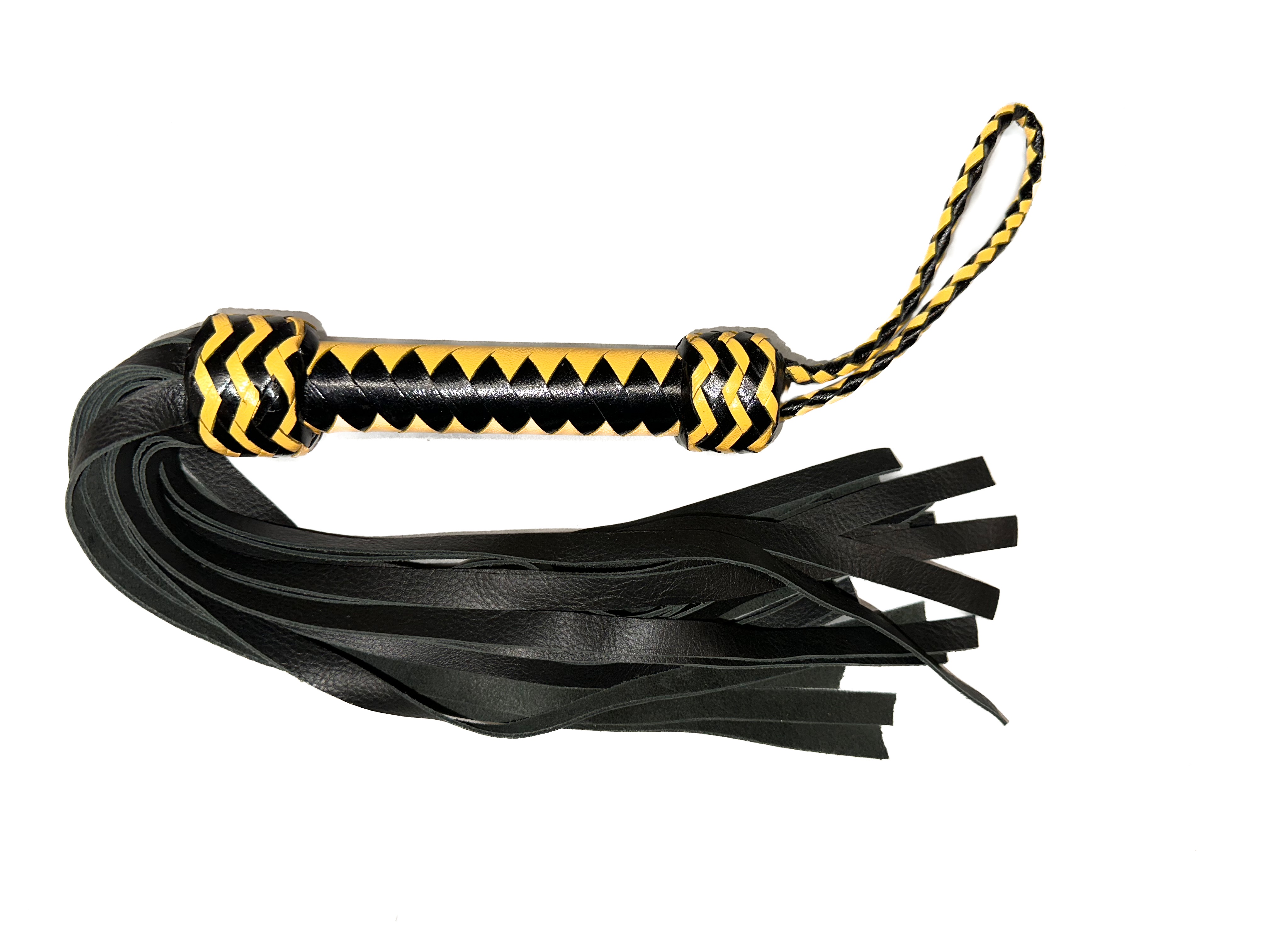 Kleiner weicher Flogger aus Rindsleder in schwarz-gelb